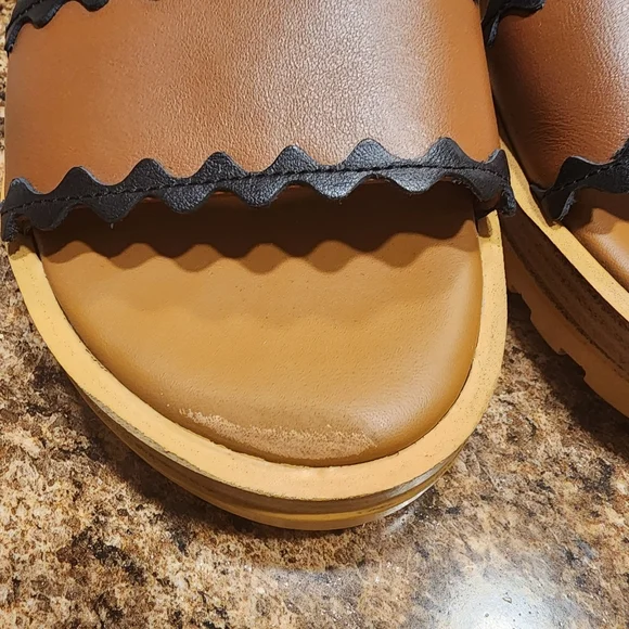 SEE BY CHLOÉ "Robin" Wedge Platform w/Ankle Strap - Tan/Brown/Black - Size 38/8 - Picture 12 of 12